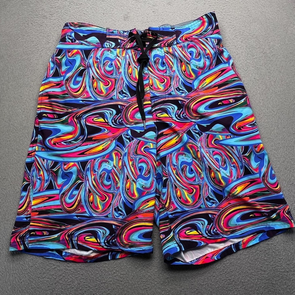 Hreski Men Board Shorts Psychedelic Swirl Multicolor Size 32 Trippy Rave Beach